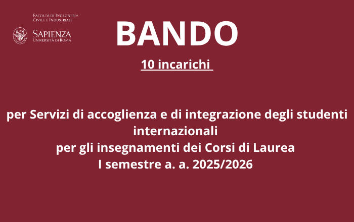 BANDO - 10 incarichi per Servizi di accoglienza e di integrazione degli studenti internazionali per insegnamenti dei CORSI dI lAUREA per il I semestre a.a. 2025/2026